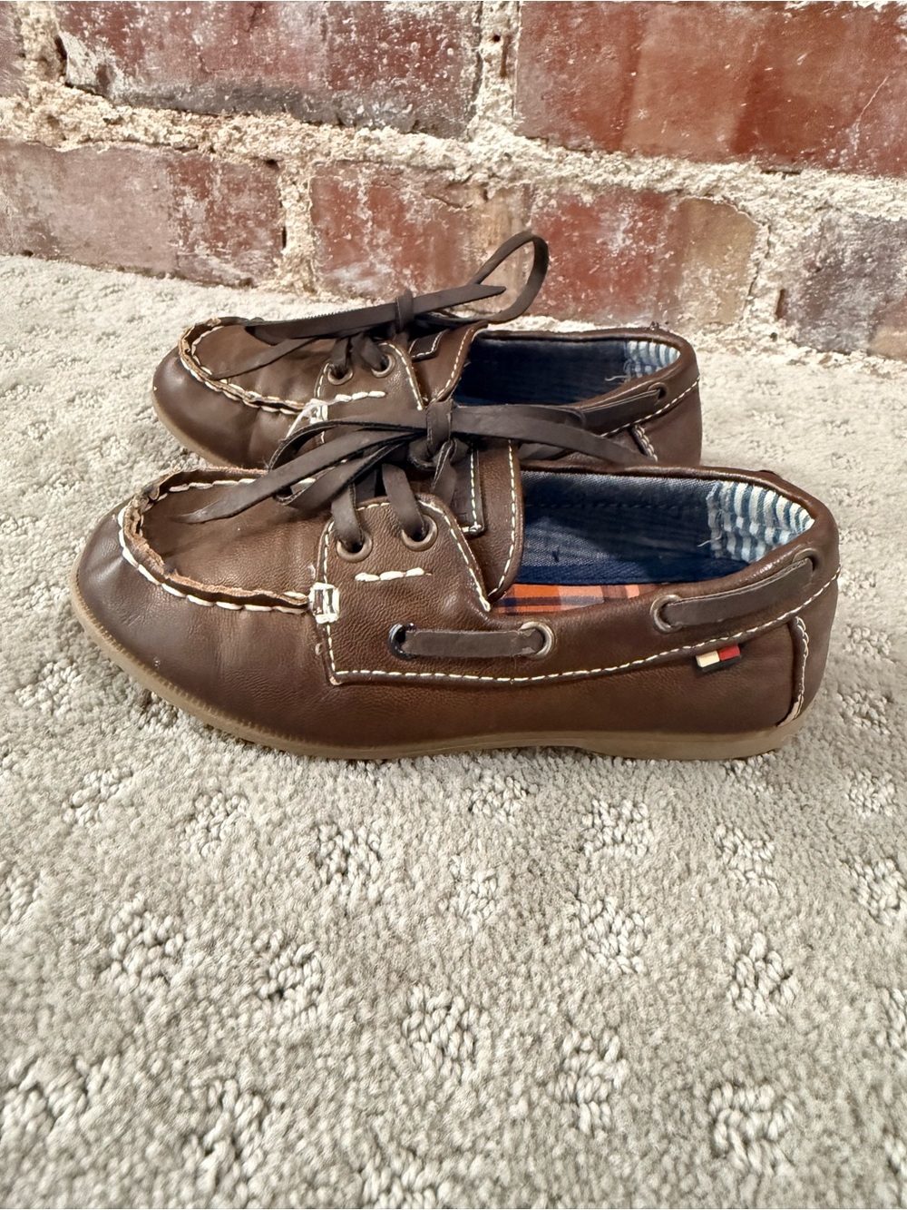 Tommy Hilfiger Brown Leather Kids Boat Shoes